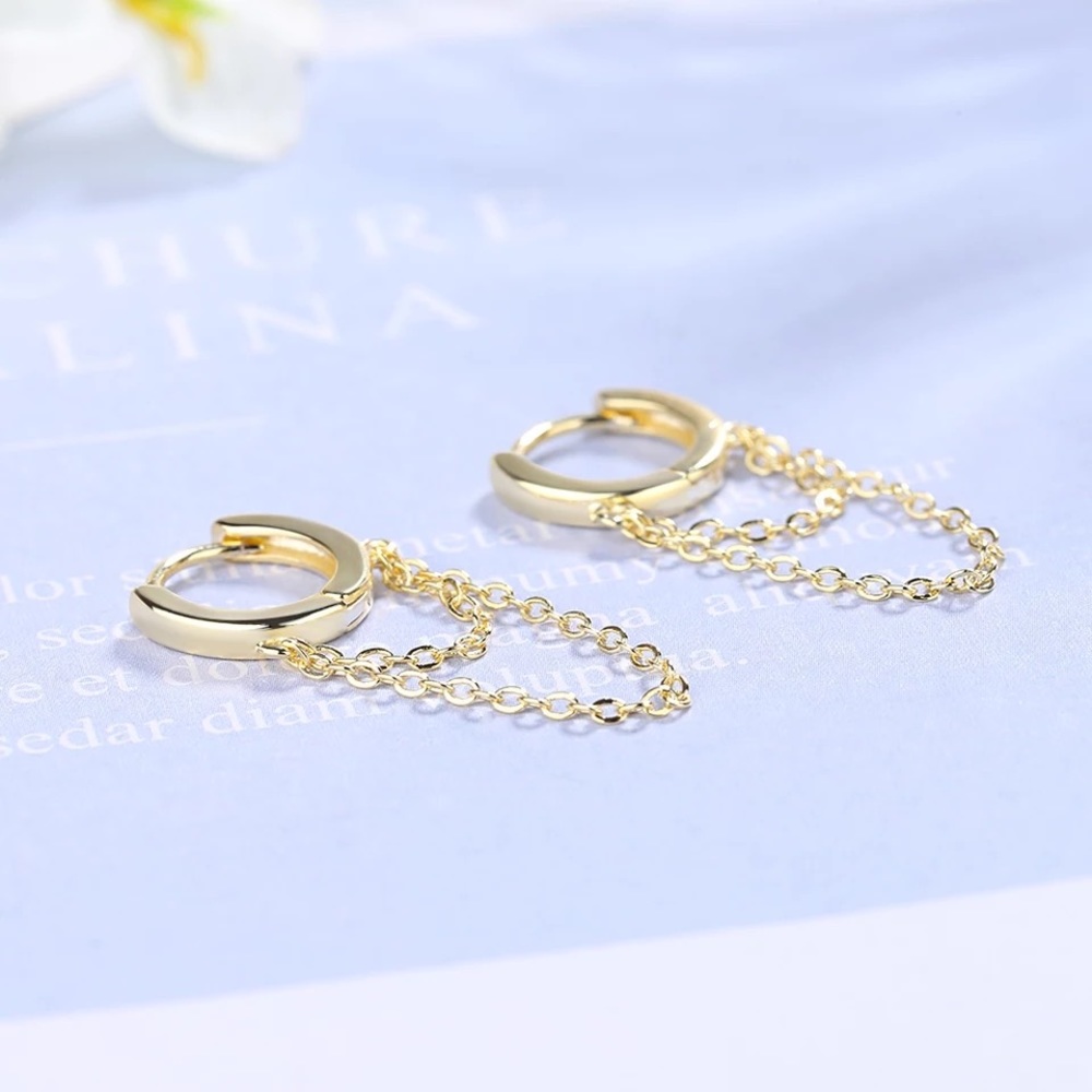 New 18K Gold Vermeil Sterling Silver 925 Chain Hoops earrings set